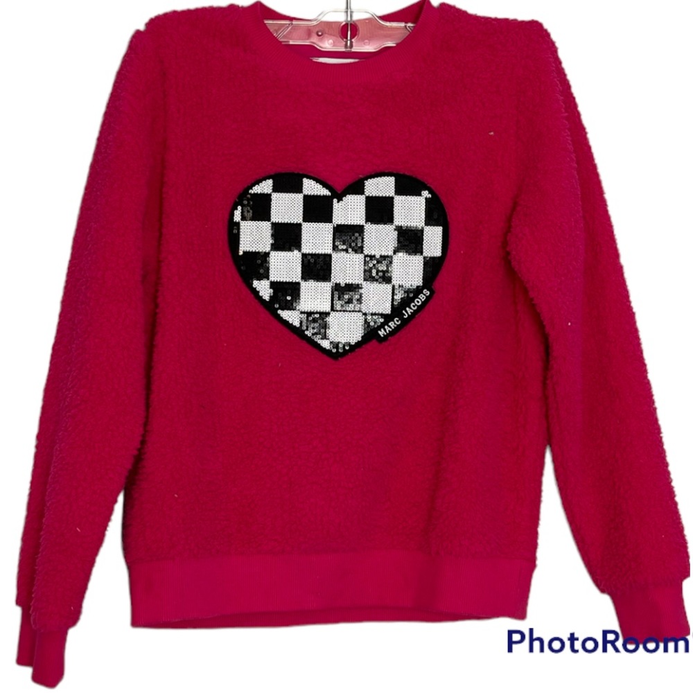 Little Marc Jacobs Hot Pink Soft Faux-Fur Heart Illustration Sweater Size 12